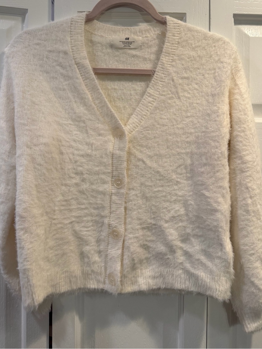 H&M Cream Fuzzy V-Neck Button-Front Cardigan